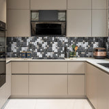 Black Silver Square Glass Mosaic Tiles for Kitchen Backsplash Bathroom Wall【Pack of 5 Sheets】