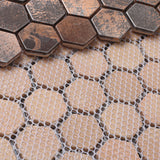 Antique Hexagon Mosaic Tile Earthy Brown Metallic Textured Wall Backsplash Tile【Pack of 5 Sheets】