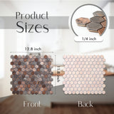 Antique Hexagon Mosaic Tile Earthy Brown Metallic Textured Wall Backsplash Tile【Pack of 5 Sheets】