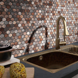 Antique Hexagon Mosaic Tile Earthy Brown Metallic Textured Wall Backsplash Tile【Pack of 5 Sheets】