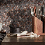 Antique Hexagon Mosaic Tile Earthy Brown Metallic Textured Wall Backsplash Tile【Pack of 5 Sheets】