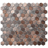 Antique Hexagon Mosaic Tile Earthy Brown Metallic Textured Wall Backsplash Tile【Pack of 5 Sheets】