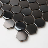Blujellyfish Black Metallic Hexagon Honeycomb Backsplash Tile for Kitchen Bathroom Accent Wall【Pack of 5 Sheets】