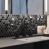 Blujellyfish Black Metallic Hexagon Honeycomb Backsplash Tile for Kitchen Bathroom Accent Wall【Pack of 5 Sheets】