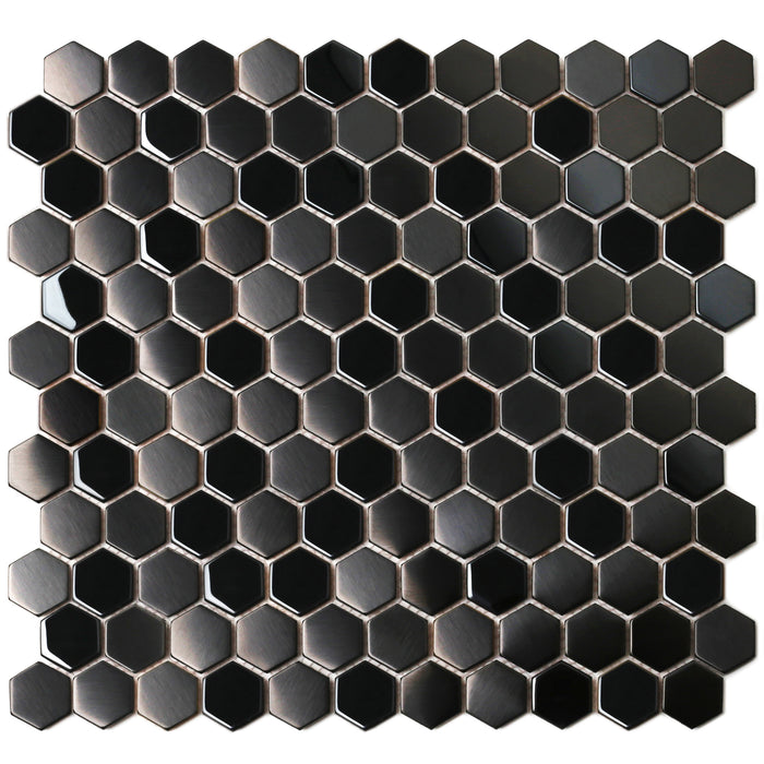 Blujellyfish Black Metallic Hexagon Honeycomb Backsplash Tile for Kitchen Bathroom Accent Wall【Pack of 5 Sheets】