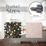 Blujellyfish Black and Gold Backsplash Wall Tiles Hexagon Mosaic Shower Floor Tile Kitchen Bathroom Tile 【Pack of 5 Sheets】