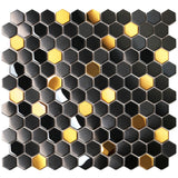 Blujellyfish Black and Gold Backsplash Wall Tiles Hexagon Mosaic Shower Floor Tile Kitchen Bathroom Tile 【Pack of 5 Sheets】