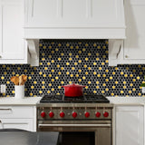 Blujellyfish Black and Gold Backsplash Wall Tiles Hexagon Mosaic Shower Floor Tile Kitchen Bathroom Tile 【Pack of 5 Sheets】