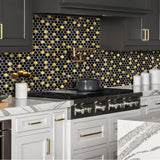 Blujellyfish Black and Gold Backsplash Wall Tiles Hexagon Mosaic Shower Floor Tile Kitchen Bathroom Tile 【Pack of 5 Sheets】