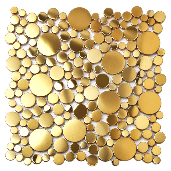 Blujellyfish Wall Backsplash Tile Gold Bubble Mosaic Tile Kitchen Bath