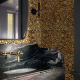 Blujellyfish Wall Backsplash Tile Gold Bubble Mosaic Tile Kitchen Bathroom【Pack of 5 Sheets】