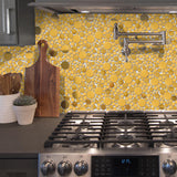 Blujellyfish Wall Backsplash Tile Gold Bubble Mosaic Tile Kitchen Bathroom【Pack of 5 Sheets】