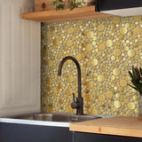 Blujellyfish Wall Backsplash Tile Gold Bubble Mosaic Tile Kitchen Bathroom【Pack of 5 Sheets】