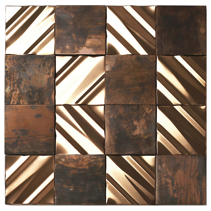 Blujellyfish 3D Antique Copper Tile for Backsplash Accent Wall Real Bronze Mosaic【Pack of 5 Sheets】