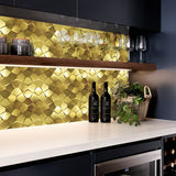 Blujellyfish Gold 3D Wall Panels Metallic Long Hexagon Backsplash Tile【Pack of 5 Sheets】