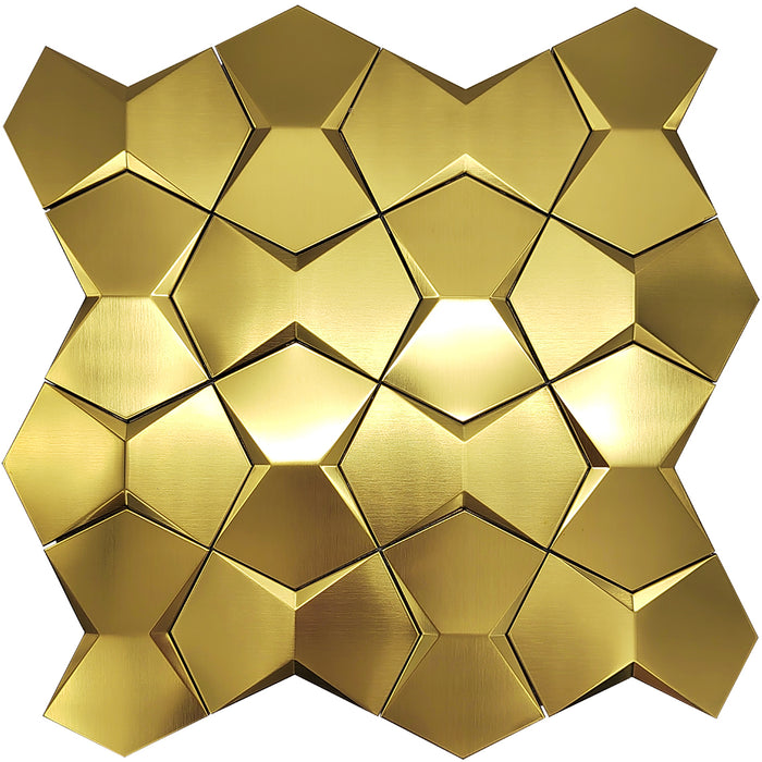 Blujellyfish Gold 3D Wall Panels Metallic Long Hexagon Backsplash Tile【Pack of 5 Sheets】