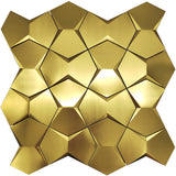 Blujellyfish Gold 3D Wall Panels Metallic Long Hexagon Backsplash Tile【Pack of 5 Sheets】