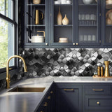 Blujellyfish Black 3D Wall Panels Metallic Long Hexagon Backsplash Tile【Pack of 5 Sheets】