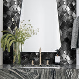 Blujellyfish Black 3D Wall Panels Metallic Long Hexagon Backsplash Tile【Pack of 5 Sheets】
