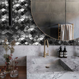 Blujellyfish Black 3D Wall Panels Metallic Long Hexagon Backsplash Tile【Pack of 5 Sheets】