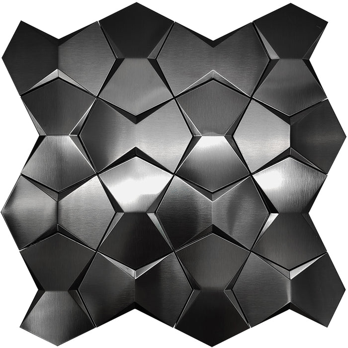 Blujellyfish Black 3D Wall Panels Metallic Long Hexagon Backsplash Tile【Pack of 5 Sheets】