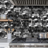 Blujellyfish Black 3D Wall Panels Metallic Long Hexagon Backsplash Tile【Pack of 5 Sheets】