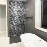 Black Chrome Silver Glass Tile Kitchen Backsplash Art Mosaic Bath Wall【Pack of 5 Sheets】