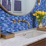 Blujellyfish Blue Glass Tile Iridescent Starry Sky design Backsplash Tile for Swimming Pool Kitchen Bathroom Walls【Pack of 5 Sheets】