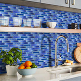 Blujellyfish Blue Glass Tile Iridescent Starry Sky design Backsplash Tile for Swimming Pool Kitchen Bathroom Walls【Pack of 5 Sheets】