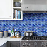 Blujellyfish Blue Glass Tile Iridescent Starry Sky design Backsplash Tile for Swimming Pool Kitchen Bathroom Walls【Pack of 5 Sheets】