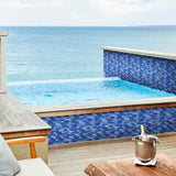 Blujellyfish Blue Glass Tile Iridescent Starry Sky design Backsplash Tile for Swimming Pool Kitchen Bathroom Walls【Pack of 5 Sheets】