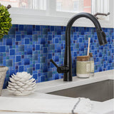 Blue Glass Mosaic Tile French Pattern Square Iridescent Starry Sky design Backsplash Tile for Swimming Pool Kitchen Bathroom Walls【Pack of 5 Sheets】