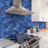 Blue Glass Mosaic Tile French Pattern Square Iridescent Starry Sky design Backsplash Tile for Swimming Pool Kitchen Bathroom Walls【Pack of 5 Sheets】
