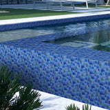 Blue Glass Mosaic Tile French Pattern Square Iridescent Starry Sky design Backsplash Tile for Swimming Pool Kitchen Bathroom Walls【Pack of 5 Sheets】