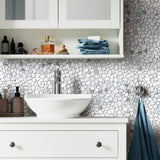 Metal Pebble Mosaic Tiles, Silver Stainless Steel Backsplash Tile for Kitchen Bath Backsplash Shower Floor【Pack of 5 Sheets】