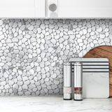 Metal Pebble Mosaic Tiles, Silver Stainless Steel Backsplash Tile for Kitchen Bath Backsplash Shower Floor【Pack of 5 Sheets】