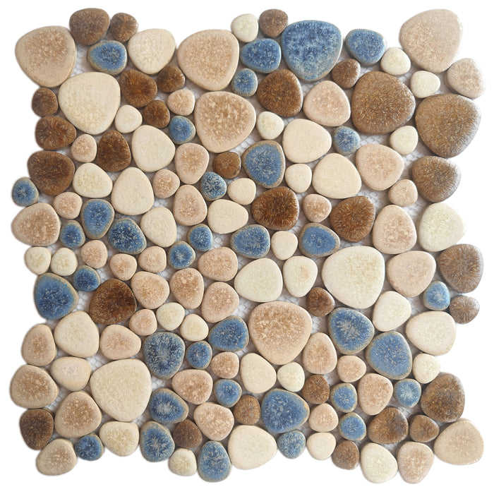Yosemite Matte Pebble Stone Tiles for Shower Floor Bathroom Mosaic Tile Extremely Non Slip PT81【Pack of 5 Sheets】