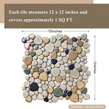 Pebble Stone Mosaic Tiles, Beige Tan Brown Ceramic Mosaic Sheets Mesh Mounted, Glazed Porcelain Tile for Shower Floor Kitchen Bathroom Accent Wall 【Pack of 5 Sheets】