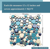 Pebble Mosaic Tile, Aqua Teal Blue Mosaic Tiles Mesh Mounted, Waterproof Ceramic Tile Flooring for Kitchen Bathroom Backsplash Shower Floor Pool【Pack of 5 Sheets】