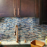 Crystal Glass Tile Interlocking Ink Blue Rose Gold Mosaic Bath Kitchen Fireplace Decor【Pack of 5 Sheets】