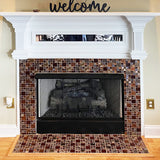 Blujellyfish Red Wine Colors Glass Tile 2'' x 2'' Leaf Carving Imprints Antique Mosaics Textured Rose Gold Metal Kitchen Bathroom Walls Backsplash Tiles【Pack of 5 Sheets】