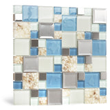 New Idea Glass Tile Marine Animals Beach Style Inner Conch Kitchen Bath Backsplash Accent Art Mosaics for Beach House【Pack of 5 Sheets】