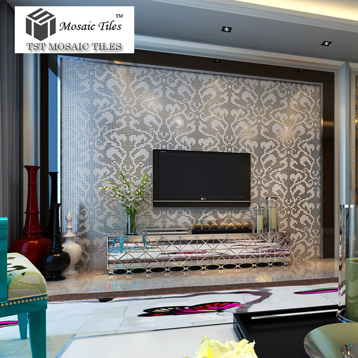 TST Mosaic Collages Silver Vines Flower Pattern Home Hotel Deco Art Mosaics