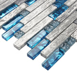 Gray Marble Tile for Kitchen Backsplash Teal Blue Interlocking Glass Mosaic Bathroom Shower Wall Backsplash【Pack of 5 Sheets】