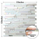 Glass Metal Tile Iridescent White Glass Silver Chrome Stainless Steel Interlocking Mosaic【Pack of 5 Sheets】