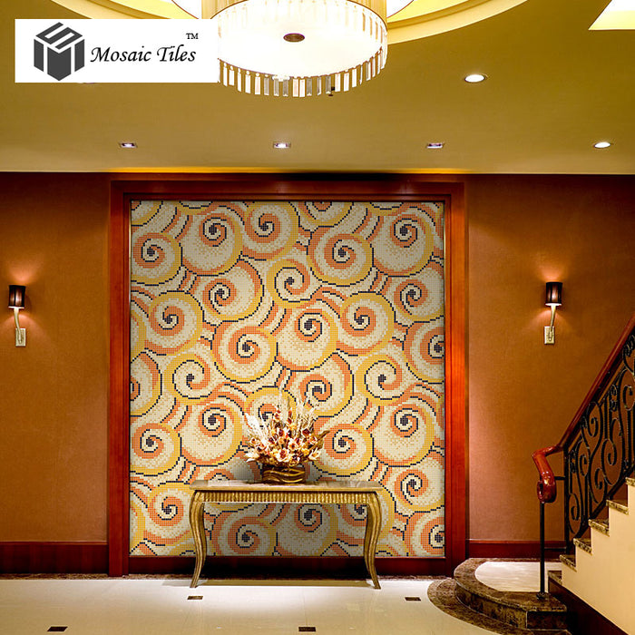 TST Mosaic Collages Golden Auspicious Clouds Parquet Crystal Glass Wall Backsplash