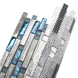 Gray Marble Tile for Kitchen Backsplash Teal Blue Interlocking Glass Mosaic Bathroom Shower Wall Backsplash【Pack of 5 Sheets】