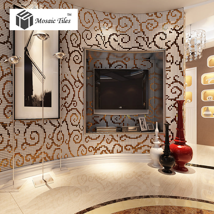 TST Mosaic Collages Golden Auspicious Clouds Curve Wall Backsplash Crystal Glass Mirror Tiles
