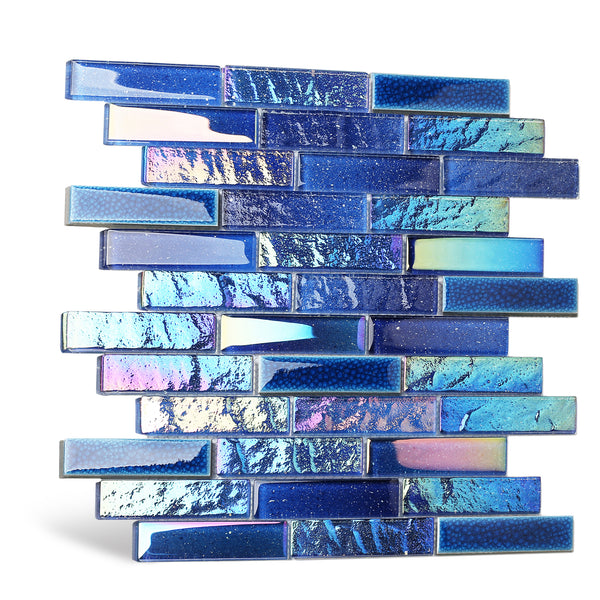 Blujellyfish Glass Tiles for Wall Backsplash Blue Subway Mosaic Tile- 4x12  Inch Sample Watch
