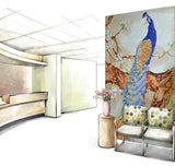 TST Mosaic Mural Crystal Glass Blue Peacock Elegant Background Wall Deco